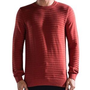 CE & CE Fashion Red Cotton Blend Sweater Ribbed Crew Neck Pull Over Size M